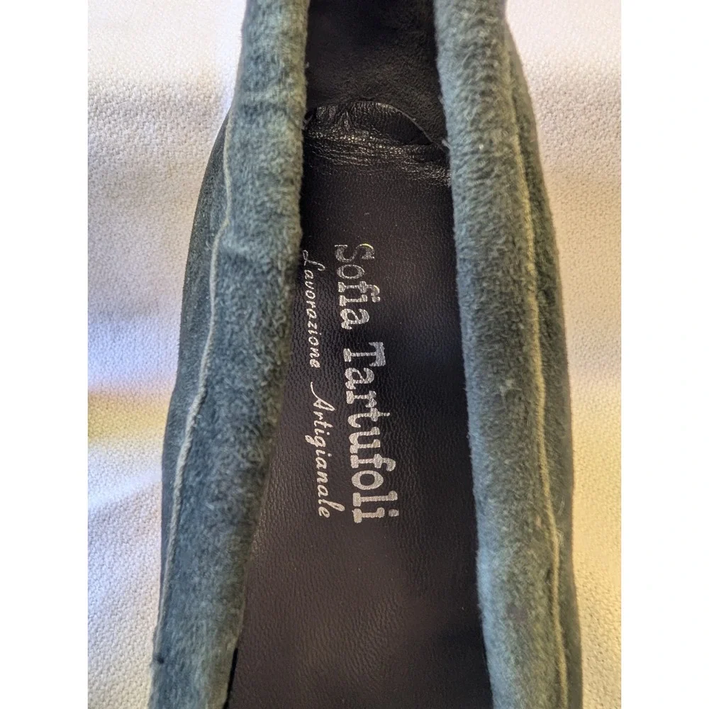 NEW! Sofia Tartufoli  41/10 Green Velvet Pumps With Drawstring Tie GORGEOUS